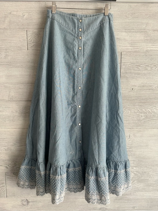 Lauren Ralph Lauren Dresses & Skirts - Lauren Ralph Lauren Light Blue Button-Front Maxi Skirt with Lace Ruffle